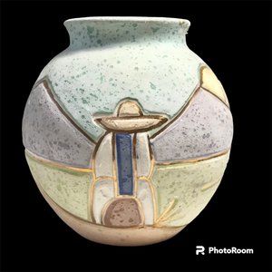 Vintage Mexican Tonala Pottery Vase Signed R. Gonza Artist Made in Mexico Pastel